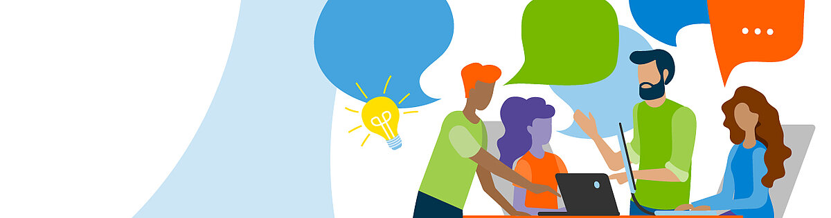Grafik: Gruppe beim Brainstorming