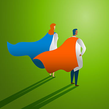 Illustration: Zwei Menschen im Superhero-Kostüm